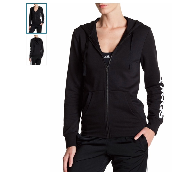 Adidas Black and White Vintage Logo Zip Hoodie - Picture 4 of 5